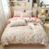 Ikeehome  100% Cotton 4-Piece Duvet Cover Set (1 Duvet Cover 2 Pillowcases 1 sheet), Minimalist Cartoon Design, Ultra-Soft Bedding Set