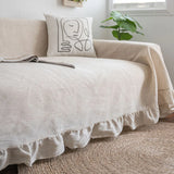 Ruffles Sofa Towel Multi-functional Cover Polyester Hemp Printing Pastoral Pleat Thick Plain Retro Couch Cover Home Decorate