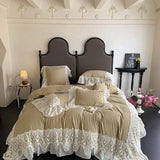 Ruffle Chiffon Lace Duvet Cover Set  2Pcs Pillowcases Sweet Cute Princess Style Bedding set Ultra Soft and Light Weight
