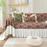 Pastoral Retro Printed Sofa Cover with Skirt All-Inclusive Floral Sofa Towel for Four Seasons Luxury Soft Furniture Protector