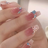 24Pcs Sweetheart Gradient Pink Pattern Design False Nail French Coffin Full Cover Fake Nails Glue DIY Manicure Nail Art Tools