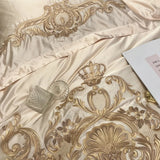 Royal Golden Embroidery European Palace Luxury Bedding Set Champagne Brocade Egyptian Cotton Duvet Cover Bed Sheet Pillowcases