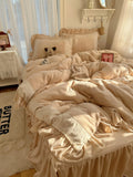 Princ Sle Coral Fce Bedding Set with Lace Milk Velvet Floing Skin-friendly Four-piece Bedding Set French Sle Acti...