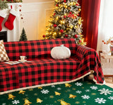 Christmas Plaid Couch Cover with Tassel Washable Covers Sofa Couch Furniture Seat Protector Slipcover Sofa Towel for Living Room