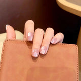 10pcs Nude French Press on Nails Crystal Cat Eye Press on Fake Nails Sparkly Minimalist Handmade Removable Square False Nails
