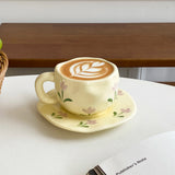 1Set Ceramic Asymmetrical Hand-Kneaded Coffee Cup and Saucer, High-Looking Purple Tulip Coffee Cup and Saucer, Suitable for Home Decoration, Home Drinking Water, Party Party, Camping Style Picnic, Gift Giving