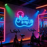 Music Is My Life Neon Sign, Blue & Pink LED Neon Light with Headphone & Note Design, USB Powered Wall Decor for Bar, Bedroom & Music Studio