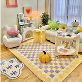 Pink Plaid Bedroom Bedside Rugs Girl Dopamine Non-slip Plush Carpet Home Decoration Cute Living Room Rug Coffee Table Floor Mat