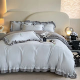 Elegance French Style Bedding Set Duvet Cover Set High Quality  New Lace Princess Embroidery Double Layer Edge King Queen