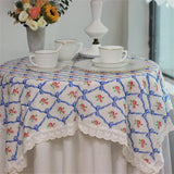 French Romantic Tablecloth Butterfly Knot Rose Printed Pure Cotton Tablecloth Lace Lace Dustproof Cover Towel Home Decoration
