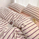 Stripe Style Duvet Cover Set, Flat Sheet, Pillowcases, Single, Double, Twin, Full Size Bedding Set,Breathable, Soft,Comfortable