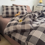 3pcs Retro Striped Japanese Duvet Cover Set Soft Polyester Grid Quilt Cover Full Queen Size Bedding Set without Sheet Drop Ship