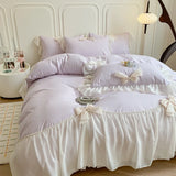 Korean Princess Style Bedding Sets Ruffle Lace Bow Quilt Cover Romantic Bedclothes Decor Woman Girls Bedroom/ Bedding Set