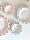 INS Style Korean Style Girl Heart Pink Ceramic Tableware Set Polka Dot Bow Cute Small Bowl Rice Bowl Deep Plates Cute Plates