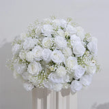 40/80cm Pure White Cream Rose Baby's Breath Flower Ball Wedding Table Centerpiece Display Vase Artificial Flowers