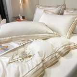 Premium 1000TC Egyptian Cotton Luxury Gold Embroidery Hotel Style Bedding Set Duvet Cover Flat/Fitted Bed Sheet Pillowcases 4Pcs