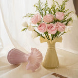 Modern Pastel Pink Yellow Glass Vase Wavy Ruffled Mouth Floral Vase for Living Room Kitchen Table Home Display Ornament