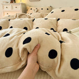 Polka Dot Milk Velvet Duvet Cover Thick Plush Warm Winter Comforter Cover Queen King Size Soft Cozy Quilt Cover and Pillowcases