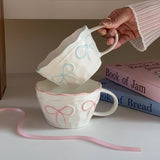 1Pc Bow Ceramic Mug, Exquisite and Simple Bow Large Capacity Couple Cup, Suitable for Home Decoration, Home Drinking Water, Candlelight Dinner, Coffee Latte Flower Cup, Holiday Gift, Exquisite Gift