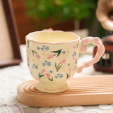 430ml Floral Ceramic Mug Large Capacity Breakfast Cup Couples Water Cups Holiday Gift for Girlfriend Office Water Handgrip Cup