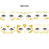 Glitter Stickers Face Tattoo Flash Gold Temporary Metalic Tattoos Waterproof Makeup Decals for Girls Party Music Festival
