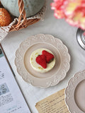 French Relief Dessert Plate Ins Retro Breakfast Bread Plates Household Versatile Dining Disc Milk Tea Colored Ceramic Tableware