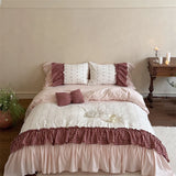 100% Cotton Duvet Cover Set Red Plaid Ruffle Sweet Girls Bedding Set With Pillowcases Romantic Princess Style Bed Linen For Home