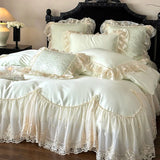 4Pcs French Princess Style 100% Cotton Romantic Long Stella Cotton Lace Duvet Cover High-end Feeling Padded Thickened Bed Cover