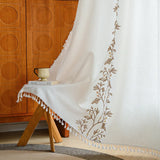 Boho Curtains Semi Sheer Floral Embroidery Cotton Fabric Linen Light Filtering Pocket Rod Windows Drapes for Living Room Bedroom