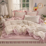 3/4Pcs Korean Princess Style Ruffles Bedding Set Single Queen King Size Duvet Cover Set Bed Sheet Pillowcases