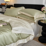 Color Blocking Bedding Set 600TC Lyocell Bamboo Fiber Soft Silky Cool Feeling Duvet Cover Flat/Fitted Bed Sheet Pillowcases 4Pcs