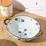 7.5inch Japanese Noodle Bowl With Dual Handles Cat Ceramic Salad Bowl Cat Plant Flower Pattern Kitchen Soup Tableware Bowl