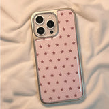 Cute Electroplated Frame Stars Pattern Pink Phone Case for IPhone 16 15 14 17 Pro Max 13 Shockproof Protective Soft Back Cover