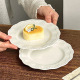 French Retro Relief Plates High-end White Ceramic Flower Dish Household Breakfast Bread Plate Exquisite Dessert Tableware