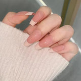 10Pcs Handmade Press on Nails Full Cover Pure Color Design French Ballerina False Nails Artificial Wearable Manicure Nail Tips