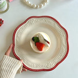 8.5in Flower Embossing Fruits Dessert Plate Ceramic Bread Candy Snacks Dishes Home Party Salad Steak Plates Chic Decor Tableware