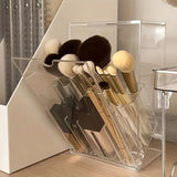 Clear Acrylic Makeup Brush Holder - Adjustable Desktop Organizer for Cosmetics, Storage Box with Multiple Compartments