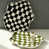 Checkerboard Ceramic Plate Jewelry Storage Plate Dessert Plate Dessert Plate Home Decoration Retro Dinner Plate Tableware