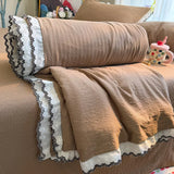 Korean Style Seersucker Summer Comforter Sweet Lace Trim Breathable Air Conditioner Quilt Soft Skin-Friendly Lightweight Blanket