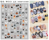 3D Luminous Nail Stickers Decals Black White Spider Web Skull Alien Planet Glow In The Dark Halloween Manicure Foils Tattoo Tips