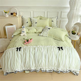 Luxury Princess Bedding Sets Princess Style Fashion 4Pcs Duvet Cover Bed Sheet Pillowcase Lace Ruffles Bed Skirt Bedroom Decor