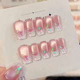 10Pcs Handmade Press on Nails Full Cover Pure Color Design French Ballerina False Nails Artificial Wearable Manicure Nail Tips