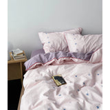Thiened Pure Cotton Floing Bedding Set Korean Sle Pink Striped Star Embroidery Warm Flannel Duvet Cover eet Pillowcase