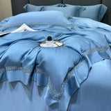 800TC Lyocell Soft Silky Cooling Summer Luxury Hollow Wide Edge Bedding Set Duvet Cover Bed Sheet/Fitted Sheet Pillowcases 4Pcs
