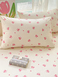 Ikeehome  Small fresh skin-friendly and comfortable cartoon wind milk fleece striped sticker embroidery four-piece set