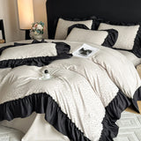 Leopard Print Bedding Set Washed Silk High-quality Satin Silky Black Lace Design Super Smooth Jacquard Duvet Cover Sheet Set