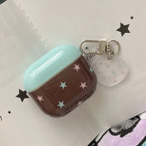Blue Cover Brown Pink Star + Heart Pendant Case Suitable for Apple for Airpodspro2 Case/For Airpodspro Case/For Airpods4 Case/For Airpods3 Case/For Airpods2 Case/Fashionable Women's Earphone Case/Simple Earphone Case/