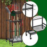 Garden Tool Organizer Yard Rack with Wheels Multipurpose 3 Tier Garage Tools Organizer for for Cleaning Supplies