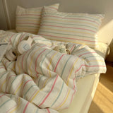 Nordic Bedding Set Pure Cotton Striped Duvet Cover Set Soft Flat Sheet Single Queen Size Double Bed Sheet Set For Bedroom Decor