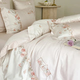 1000TC Egyptian Cotton Butterfly Flowers Embroidery Patchwork Bedding Set Duvet Cover Flat/Fitted Bed Sheet Pillowcases 4Pcs